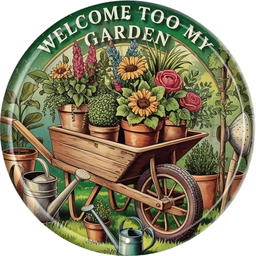 CSWLJS Welcome Too My Garden Farm Farmhouse Metal Tin Sign 8x8 In Durable Indoor/Outdoor Gift Vintage Wall Art Decor