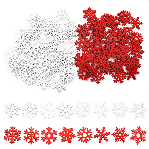 100PCS Deco Noël Bois Flocon Suspension Flocons De Neige en Bois Mélangés Mini Flocon de Neige Mignon de Noël Blanc Pendentifs en Forme de Flocon de Neige de Noël en Bois Blanc Pour DIY Artisanat Cover
