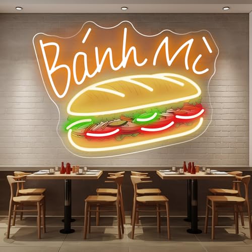 Vietnamese Banh Mi Neon Sign - Dimmable USB-Powered LED Wall Decor, Ideal for Vietnamese Restaurants, Food Trucks, Kitchens & Food-Themed Events, Eye-Catching Restaurant Decor & Great Gift for Food Lovers
