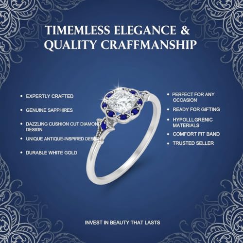 Image of Choose Your Gemstone Vintage Halo Diamond CZ Engagement Ring Sterling Silver Cushion Shape Vintage Engagement Rings Minimal Modern Design Birthday Gift Wedding Gift US Size 4 to 12