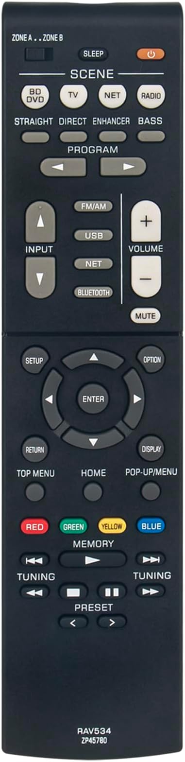 RAV534 ZP45780 Replace Remote Control Compatible with Yamaha AV Receiver RX-V479 RX-V579 RX-V483 RX-V483BL RX-V581 RX-V581BL RX-V583 HTR-4068 TSR-5790 TSR-5790B HTR-3068 HTR-4069 RX-A660 RX-V481