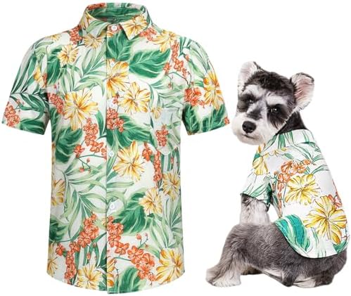Hawaii Dog Shirt, Pet Summer T-Shirts Dog Style Floral Breathable Cool Clothes Hawaiian Shirts for Small Dogs and Cats Owner and Pet Shirts are Sold Separately