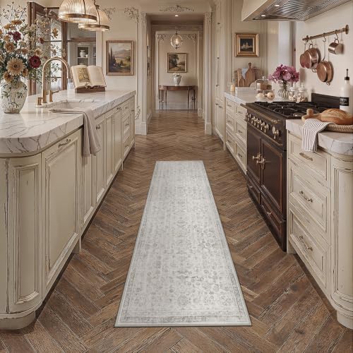HUGEAR Light Grey 2x6 Runner Rugs for Hallway Vintage Washable Rug