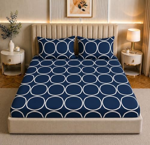 Image of Castiqa Elastic Fitted Supersoft Premium Polycotton 200Tc Double Bedsheets King Size 78X72 Inch With 2 Pillow Covers (Fits Upto Mattress Of 8Inches) (Cubes), Black