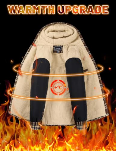 Image of MAGNIVIT Men's Flannel Jacket Plaid Fleece Button Hoodie Jackets Shirt | pure cutton,5 pocket,adjustable drawstring hood,casual,work,outdoor