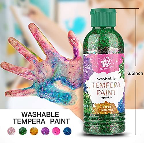 TBC Tempera Paint Set Washable Paint for Kids Safe Non-toxic Poster Paints 6 Neon Colours 8 fl.oz (236ml) for Craft Projects, Sponge Painting, Finger Painting for Toddler Children Art DIY