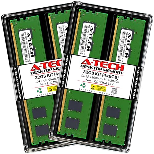 Image of A-Tech 32GB Kit (4x8GB) DDR5 4800MHz PC5-38400 CL40 UDIMM 1.1V Non-ECC Unbuffered DIMM 288-Pin Desktop PC /Computer RAM Memory Upgrade Modules