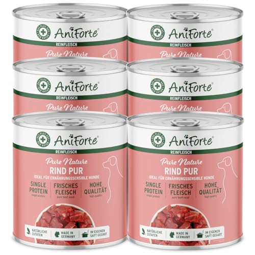 AniForte Barf Hundefutter Nass Rind Pur 6 x 800g – Fleisch Pur, Barffleisch für Hunde, Barffutter, Nassfutter getreidefrei & ohne Zusätze, Wet Dog Food Dosenfutter