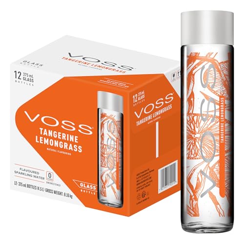 VOSS Tangerine Lemongrass Flavoured Sparkling Water, Pack of 12 x 375ml VOSS Original Glass Bottles, Zero Calories, No Sugar, Naturally Sourced