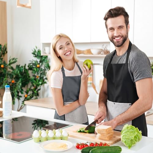 XLSXEXCL 2 Pack Waterproof Kitchen Apron with Removable Towel Pockets