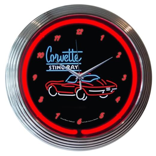 C2 Corvette 15 inch Red Neon Clock with Chrome Bezel