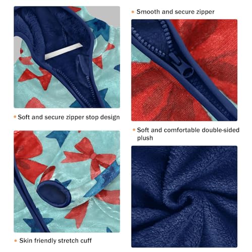 Red Bows and Blue Stars Toddler Fleece Jacket Girl Boys Hooded Fleece Jacket Coat Warm Outwear Zip-up 3-10T3