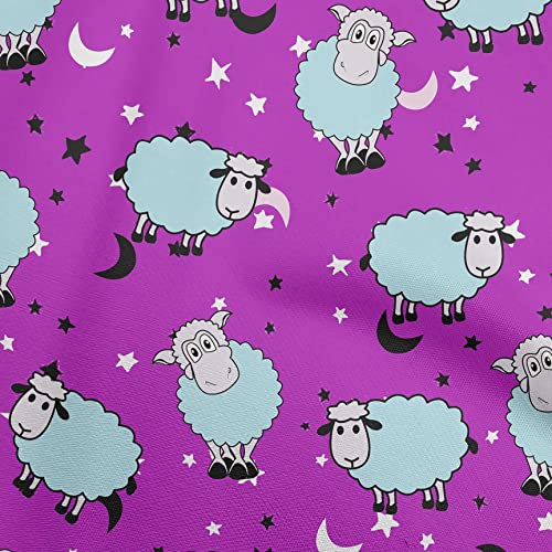 oneOone Viscose Chiffon Fuschia Pink Fabric Kids Sheep Fabric for Sewing Printed Craft Fabric By The Yard 42 Inch Wide