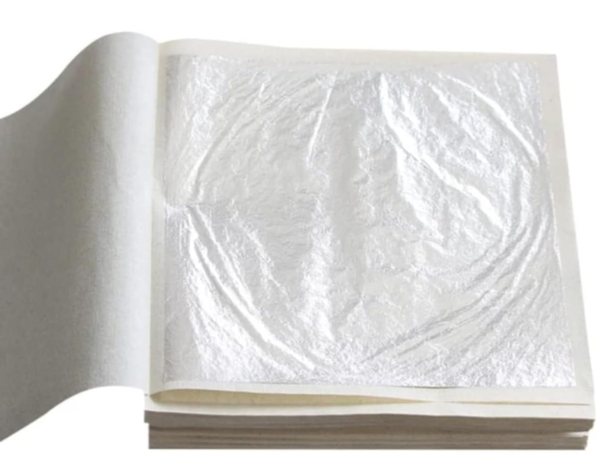 Silver Leaf Foil Paper Sheets for Art and Crafts, 15.2 x 15.2 cm, 25 Pieces, Gilding and Resin Projects-image-0