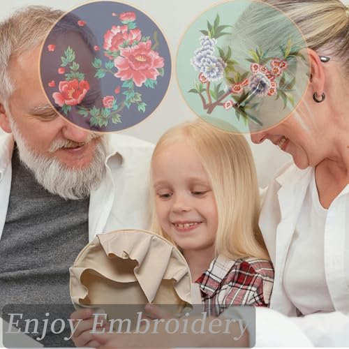 Image of FONNUY 2 Set Crewel Embroidery Kit for Beginners, Fantasy Floral Pre-Stamped Pattern Kits for Adults with Hoop, Easy to Follow Needlework, 8'' (Red)