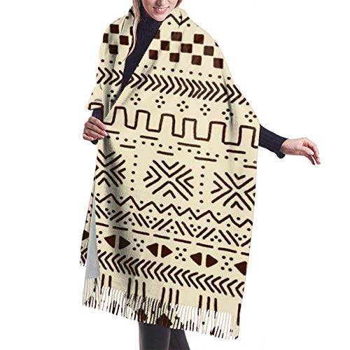 Soft Warm Black Mud Beige And Brown Traditional Ethnic African Mudcloth White Abstract Boho Cashmere Blanket Scarf For Women Elegant Tassel Pashmina Shawl Wrap In Spring Fall Winter