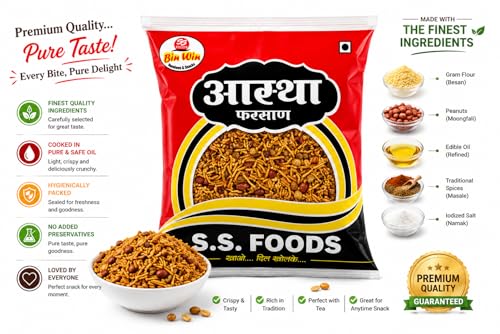 Image of Bin-Win Aastha Indori Farsan Namkeen, Crispy Indian Snack with Besan, Peanuts and Traditional Spices, No Added Preservatives, 500g