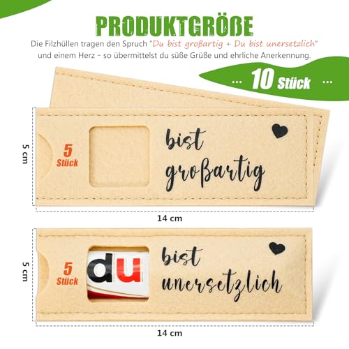 Du bist großartig + Du bist unersetzlich - Filzhüllen für Schokolade ohne Schokolade - Danke Geschenke für Kollegen, Freunde & Familie (Du bist großartig + Du bist unersetzlich 10 Stück (Mix))