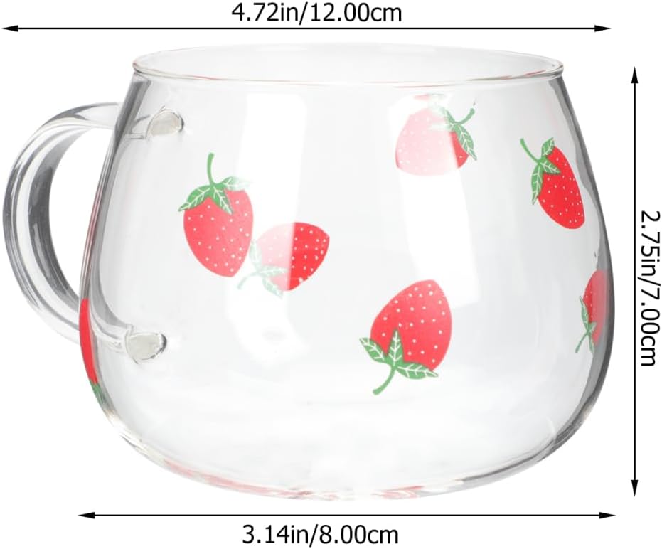 UPKOCH 2pcs 400ML Heat-Resistant Glass Strawberry Cups, Cute Drinkware for Milk, Juice, Coffee, Tea, Perfect for Home and Gatherings