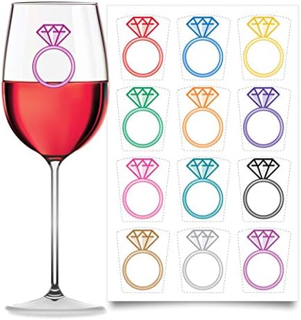 Drink Markers - Wine Glass Decals - Wine Clings - Wedding Ring (Set of 12, Static Cling)