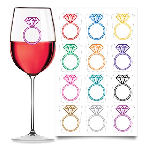 Drink Markers - Wine Glass Decals - Wine Clings - Wedding Ring (Set Of 12, Static Cling) #TOP27