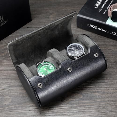 HELMDY Étui de voyage pour montres – Boîte de rangement pour deux montres pour hommes et femmes jusqu'à 50 mm (noir / 2 fentes) – vue 2