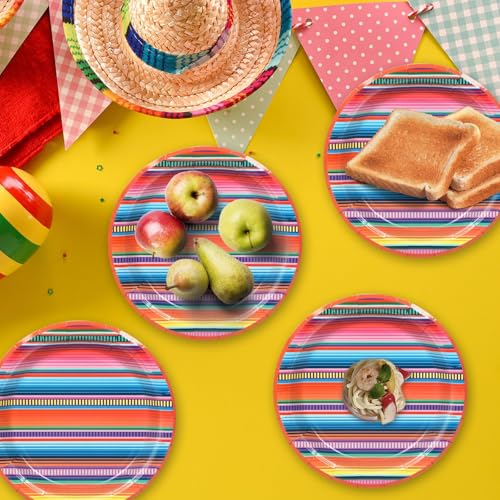 Image of 48PCS Fiesta Party Paper Plates Mexican Serape Fiesta Party Decorations Taco Plates Disposable Day of The Dead Supplies 7 inch Mayo Dessert Platters Mexico Stripes Dia De Los Muertos Decor