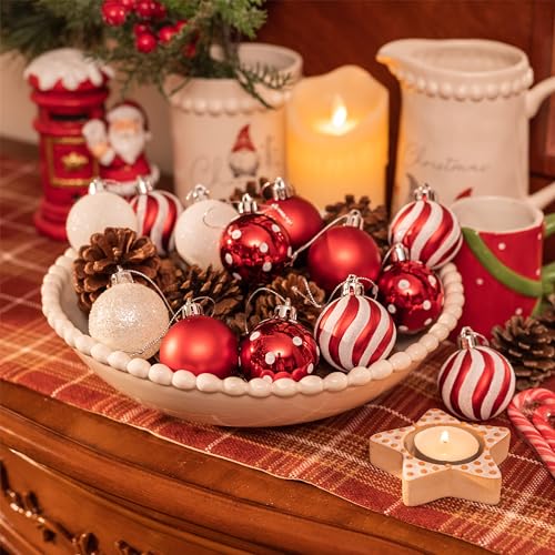 Victor's Workshop 35pcs 5cm Shatterproof Christmas Baubles, Traditional Red and White Christmas Ball Ornaments for Tree Decorations - Image 4