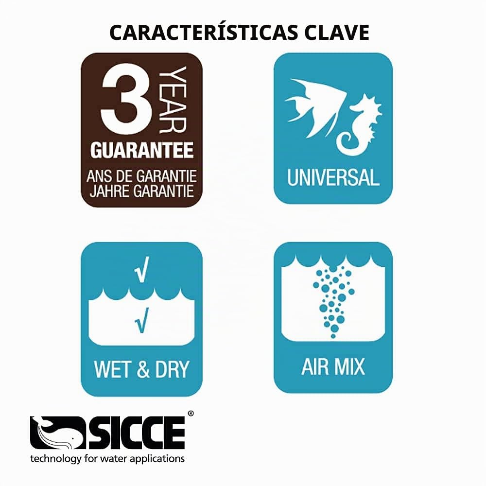 Bomba de agua sumergible Sicce Multi Quiet 2500, 715 GPH, caudal ajustable para acuarios, estanques, jardín acuático y hidropónicos