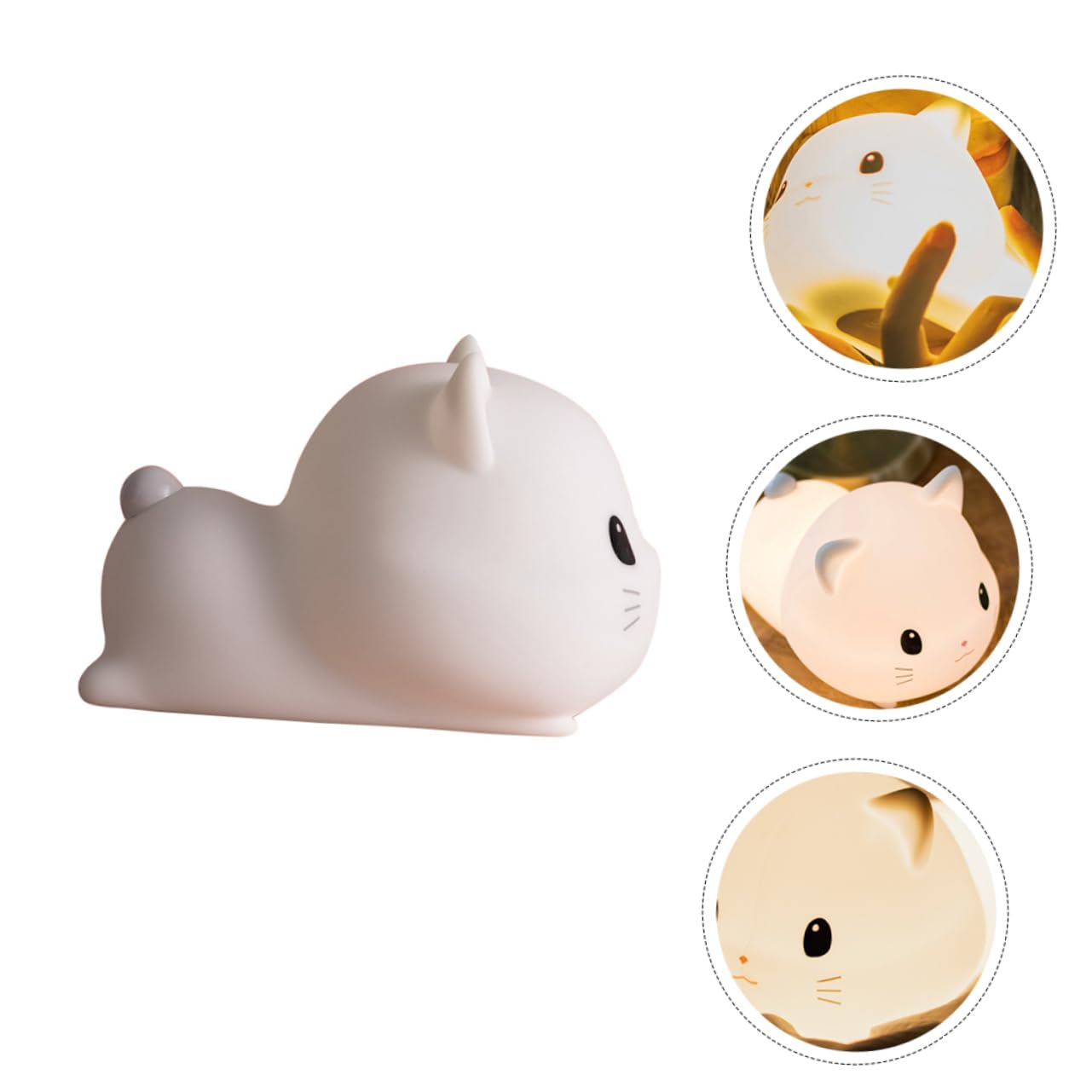 Lámpara de Noche de Gato de Silicona USB Recargable para Dormitorio | Blanco, Control por Toque, Abs y Pc, Decoración de Escritorio, Luz para Dormir