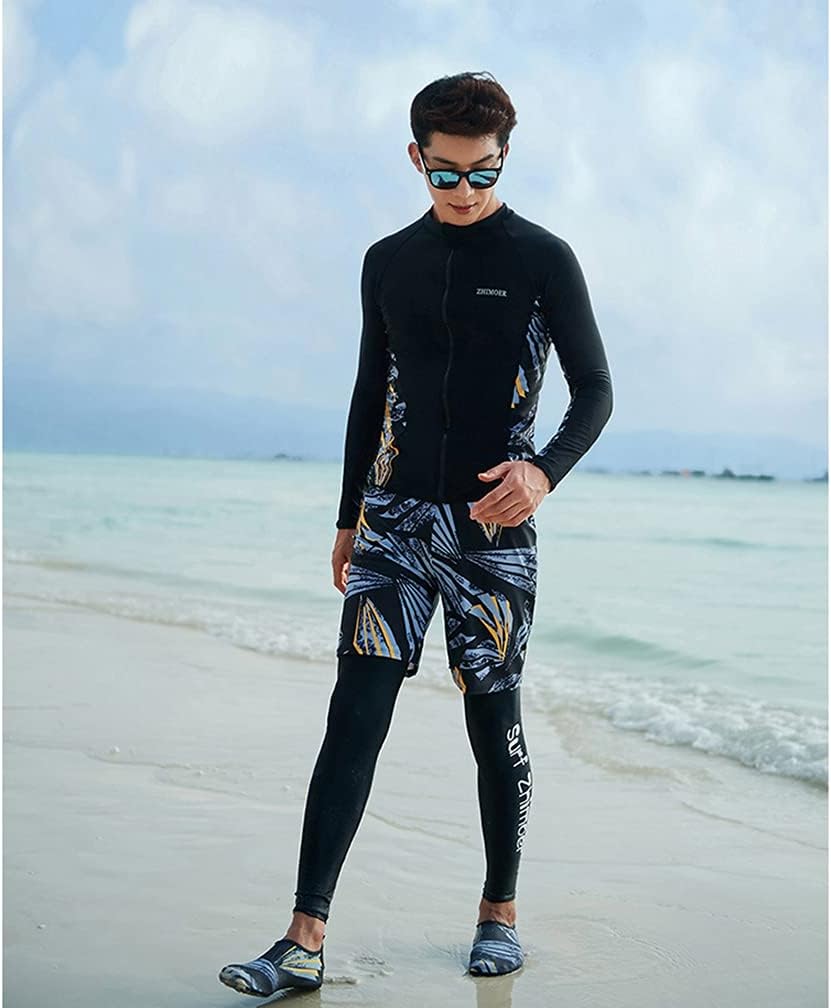 水着 メンズ ショートパンツ 潜水服 セパレート スイムウェア 長袖 ロング セパレーツ 肌守り UV/紫外線カット めくれ防止 体型カバー ラッシュガード フィットネス 3セット L-3XL