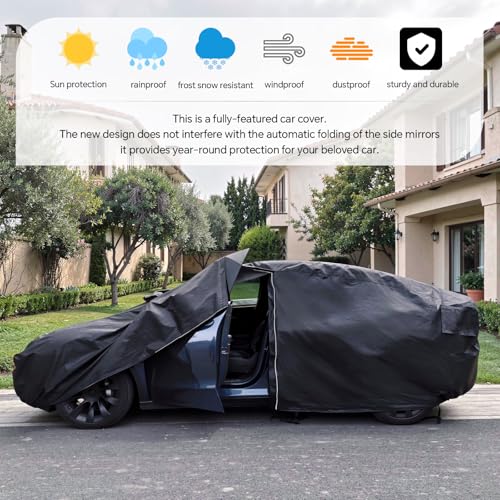 Image of Tesla Model Y Car Cover (2020-2026) Waterproof All Weather, Heavy Duty Car Covers with Driver Door Zipper, Outdoor Rain Snow UV Protection (185 inch - 190 inch)