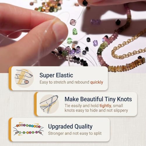 Image of PATPAT 1mm 100Meter Clear Elastic Thread for Bracelet Jewelry Making, DIY Bracelet Elastic String Flexible Invisible Thread Transparent Beading Cord for Bracelets, Necklaces, Jewelry Making & Crafts