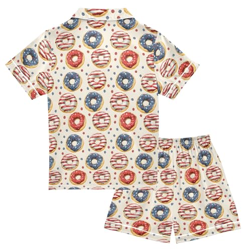 Red Blue Donut Polka Dots Summer Pajamas Set Soft Satin Pjs Sets 2 Piece Short Sleeve Sleepwear Casual Clothes2