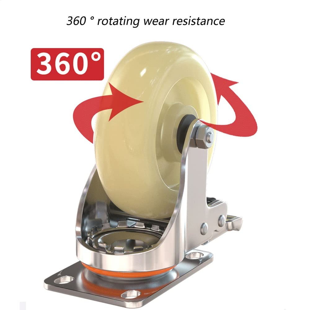FREAZE Roues Nylon roulettes Pivotantes, Set De 4 Roue Charge Lourde Meubles roulettes avec Frein, 75mm/100mm/125mm Roue Plaques pour Chariot À Main Établi (Color : 2Fixed+2swivel, Size : 5inch)