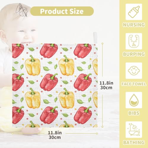 Image of vvfelixl Baby Muslin Washcloths Bell Peppers Baby Burp Cloths Cotton Babys Face Towel for Infants Soft 11.8 X 11.8 in, 3 Pack