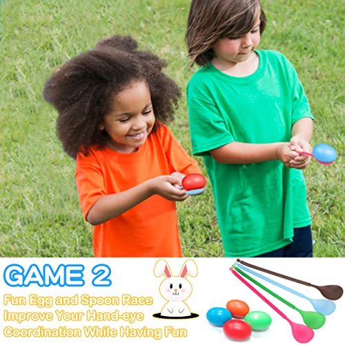 Newbea 11Pcs Easter Games Outdoor For Kids Adult Family,4 Bunny Sack Race Bags,4 Egg And Spoon Race Game,2 Legged Relay Race Bands,1 Bunny Ears Ring Toss Outside Easter Eggs Hunt Game Party Favor #TOP3
