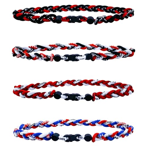 4 Pieces Baseball Player Necklaces with 3 Braided Rope and 2 Braided Rope, Tornado Titanium Necklaces for Boys and Men Softball Sport
