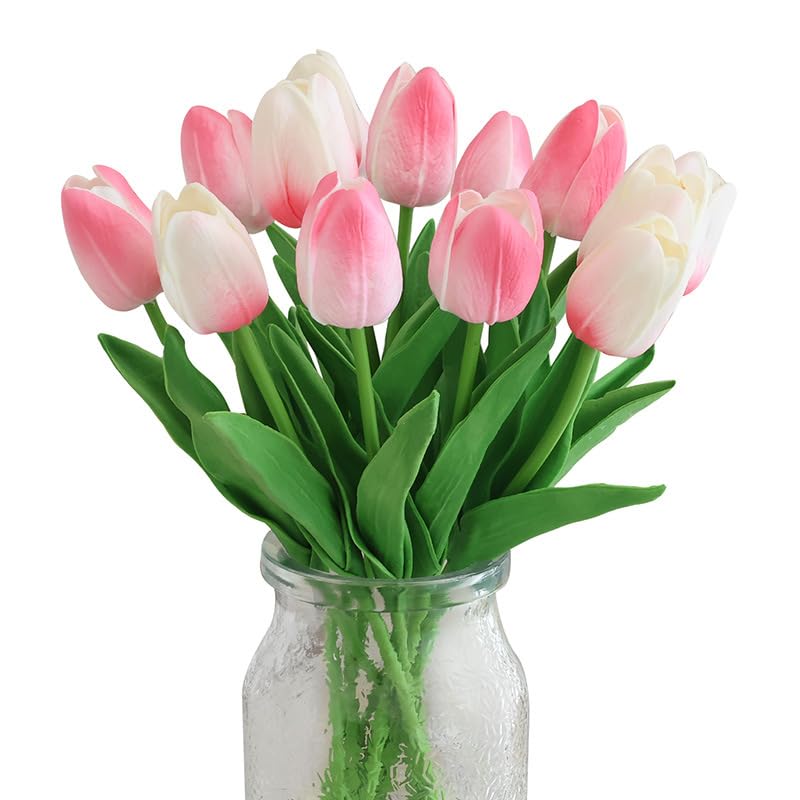 造花 チューリップ 枯れない花 チューリップ 20本セット 2色 インテリア飾り 全長約34cm 部屋 オフィス 店 喫茶店 結婚式 パーティー 装飾 撮影小道具 誕生日 母の日 ギフト (ピンク、ホワイト)