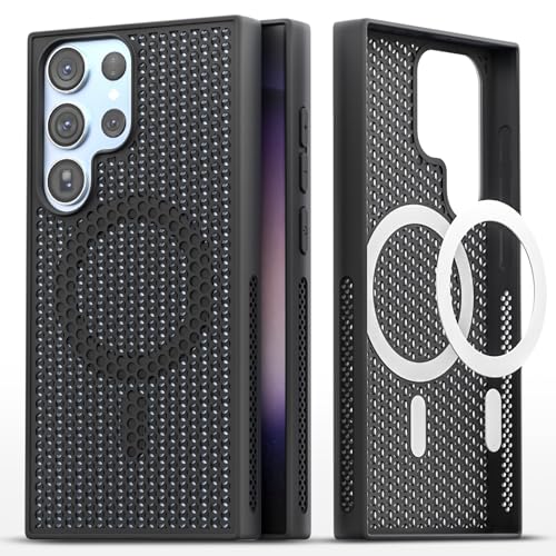 Image of Pikkme Back Cover for Samsung Galaxy S24 Ultra 5G | Honeycomb Cooling Design | Silicone Heat Dissipation | Mag-Safe Compatible | Shockproof Camera Protection Bumper Case (Black)