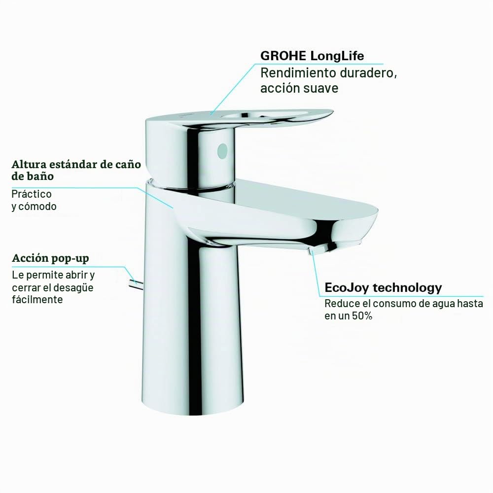 Grohe BauLoop- Grifo de lavabo monomando, tamaño S, cromo, ref. 23337000