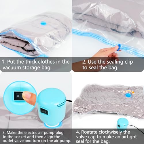 Sac sous Vide Vetement Aspirateur et Pompe Électrique 10 Pièces, 2 Jumbo, 2 Grands, 2 Moyens, 4 Petits Sac Rangement Sous Vide Aspirateur, Voyages Réutilisables pour Vêtements,Couettes – Image 6