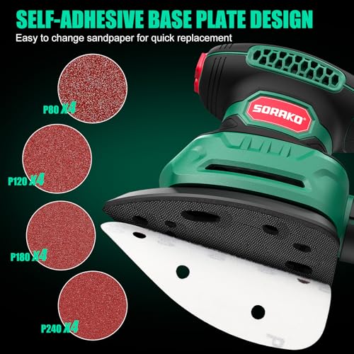 SORAKO Electric Sander,220W 14000 OPM 230V Sander for Wood with Dust Collector and 16 Pieces of Sandpaper, Compact Sanding Machine is Perfect for Sanding, Polishing in Small Spaces 5 SORAKO Electric Sander,220W 14000 OPM 230V Sander for Wood with Dust Collector and 16 Pieces of Sandpaper, Compact Sanding Machine is Perfect for Sanding, Polishing in Small Spaces - Image 5