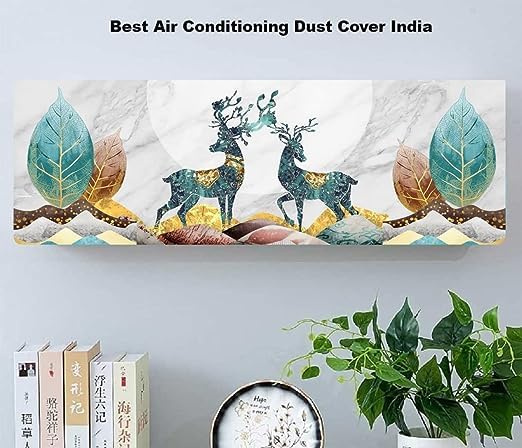 Image of Deer Printed Air Conditioning Dust Cover Folding Designer Ac Cover For Indoor Split Ac 1.5 Ton (97 X 31 X 21 .5Cm) - Polyester