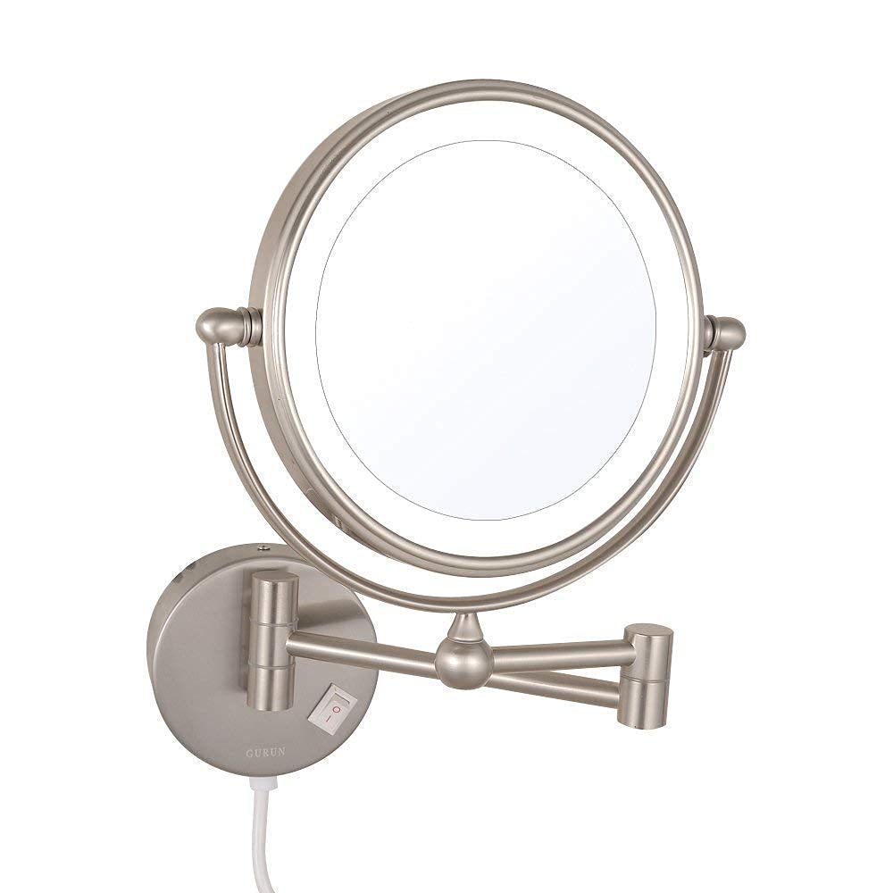 Miroir grossissant LED en laiton de style hôtelier haut de gamme