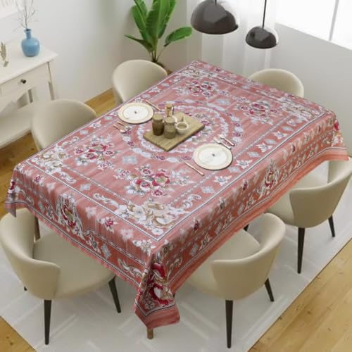 Image of Dakshya Industries Waterproof PVC Table Cover 60x90 Inch for Dining Table, Floral Printed Table Cloth, Washable Oilproof Table Protector, Plastic Cover for 6 Seater & 8 Seater Tables (Copper)