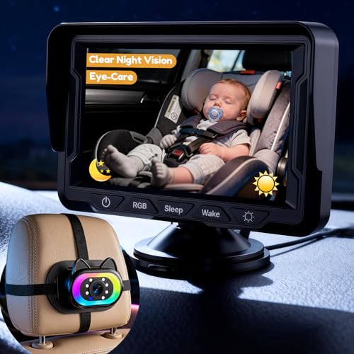 Image of Wkzay Baby Car Camera for Backseat – HD 1080P, 150° Wide Angle, Night Vision, Easy Installation, Adjustable LED Light, 4.3” LCD Display, Anti-Glare