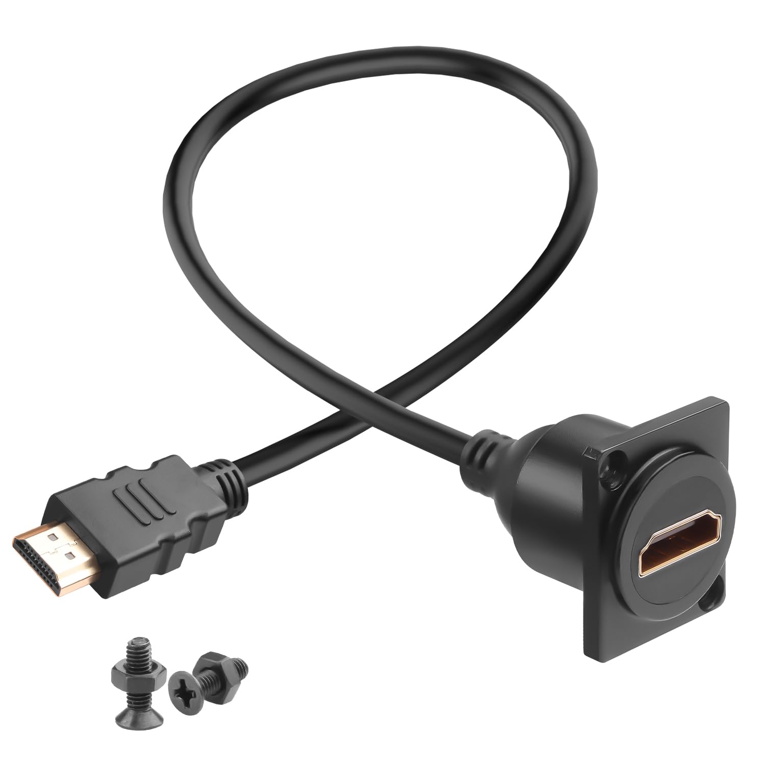 QIANRENON 4K HDMI Fissaggio filettato impermeabile Cavo HDMI 2.0 maschio a femmina cruscotto auto Montaggio prolunga Cavo HDMI Pannello Montaggio Presa 4K@60Hz, per auto camion barca, 30cm/11.8in
