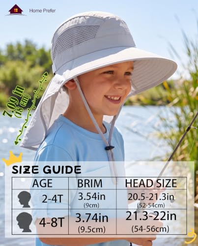 Image of Home Prefer UPF50 Wide Brim Kids Sun Hat Neck Flap Boys Girls Sun Protection Hat for Beach Fishing