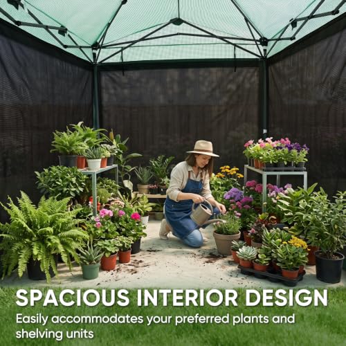 Image of EAGLE PEAK Instant Pop up Greenhouse, Indoor Outdoor Plant Gardening Green House with Interchangeable PE & Mesh Wall Panels - Winter Support Pole, Walk in 12x8 ft, Green /Clear